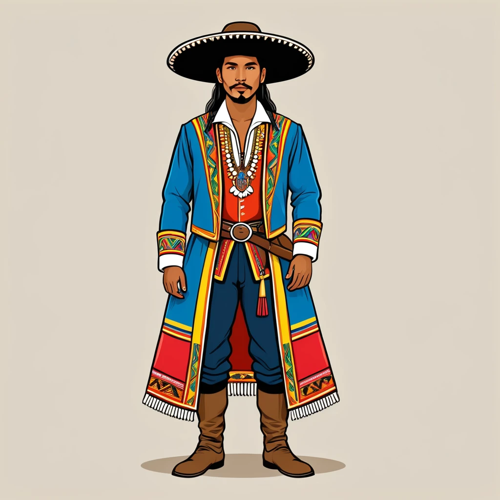 man in ecuador folk outfit, vector graphics, strong contours
