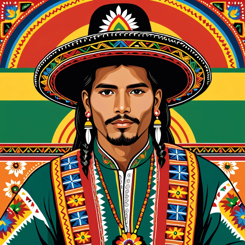 man in bolivia folk outfit, vector graphics, strong contours