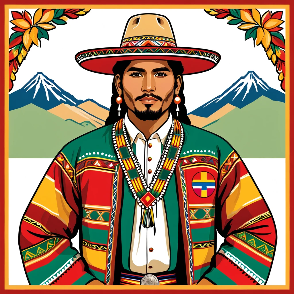 man in bolivia folk outfit, vector graphics, strong contours