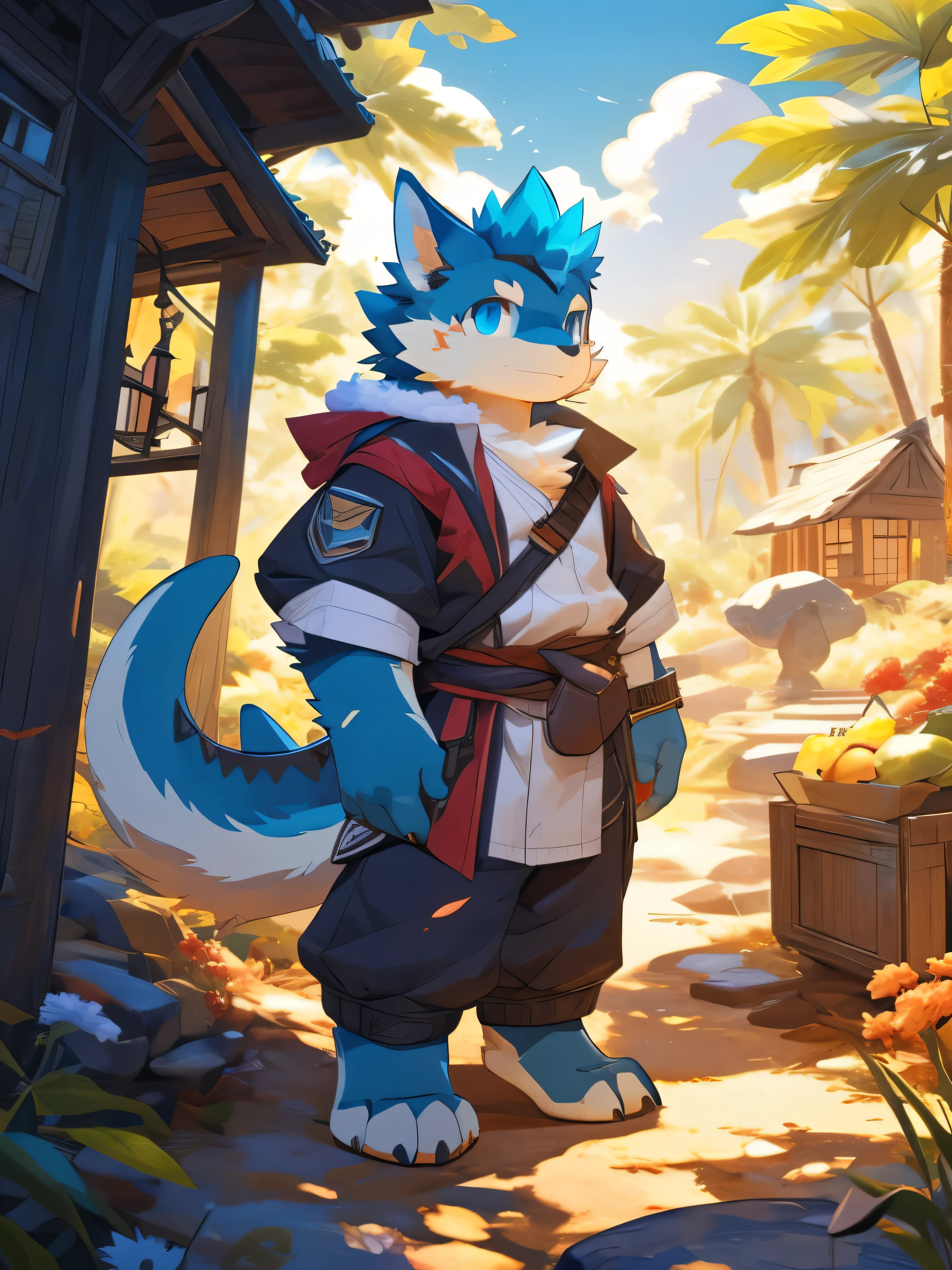 nj5furry,kemono,full-length portrait,anthro,hi res,male,youth,ichthyosaur,strong,Adventurer,Fluffy hair,Plush paw,A tail,Delicate eyes,Detailed eyes
