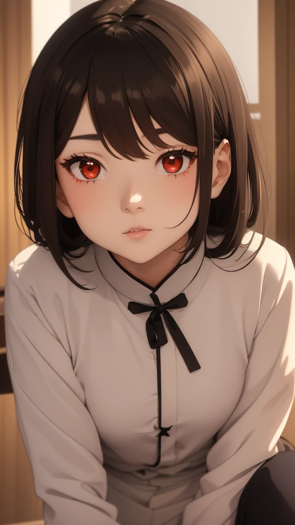 ((Best Quality)), ((Masterpiece)), (detailed), Perfect face. Asian girl. Brown hair. red eyes with star..