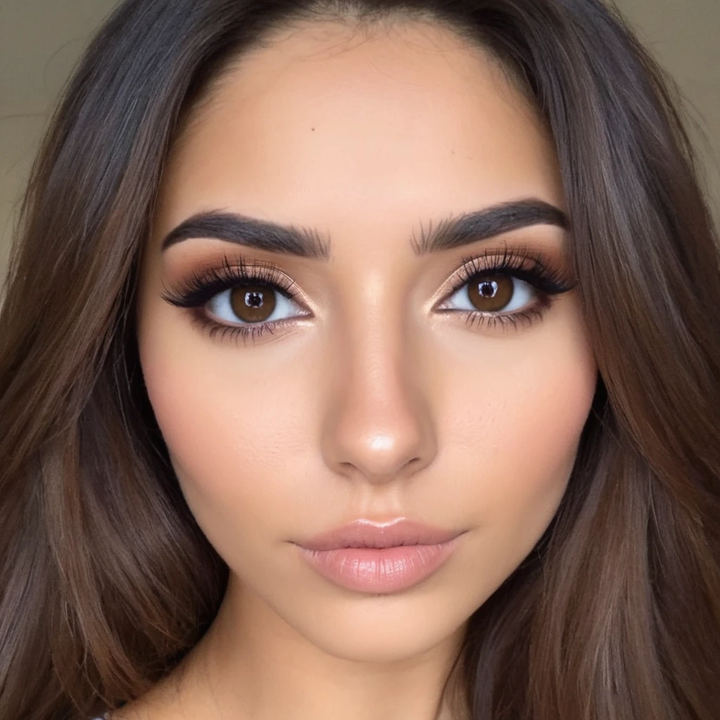 une femme, latina, colombienne, brune, avec un très beau visage, un beau regard yeux marron, des belles lèvres, elle doit avoir entre 23ans et 26ans, on doit etre debout en tallons, avec une jupe courte et un haut décolleter, très sexy et très belle.