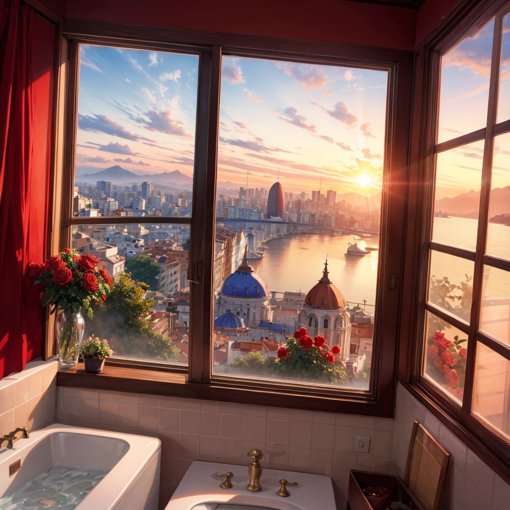 good morning, Queen, Brazil, Italy, Bathroom, clean, window, Red rose wave, sunrise, Amazing View