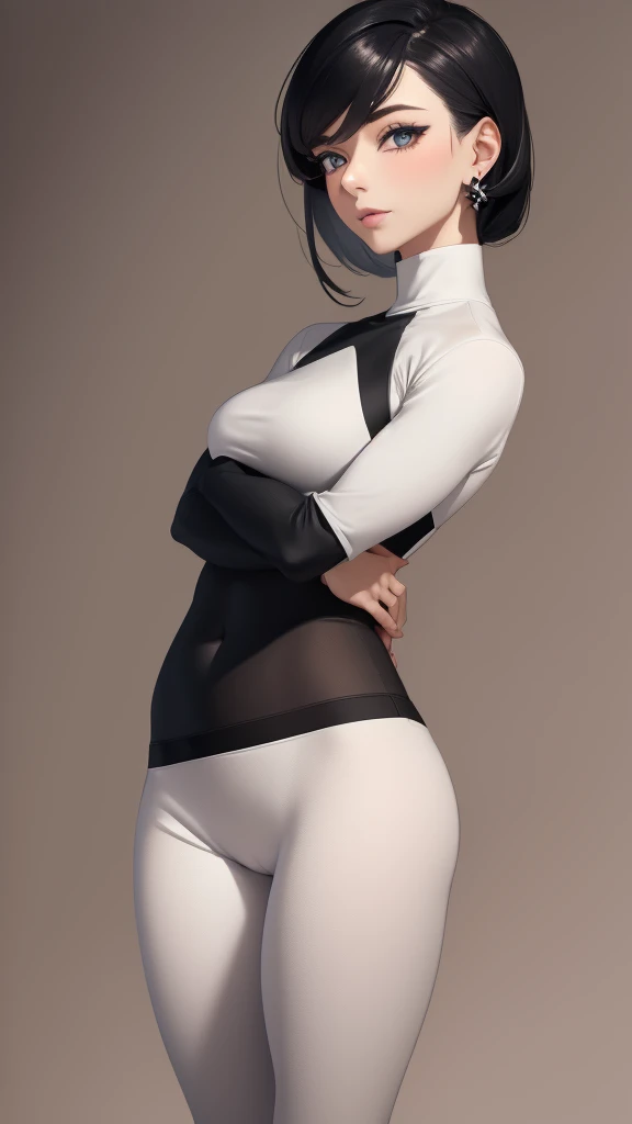 (face shape: round face),(eyes: Icy look that oozes modern sophistication, accentuated by a deep dark eyeshadow and muted eye color),(nose: mature and distant, improve the general sense of modernity),(boca: Neutral lips that hint at emotional detachment.),(fur: pure skin),(cipher:wide hip, thigh gap, Little mom, slender), (General impression: Korean young woman)