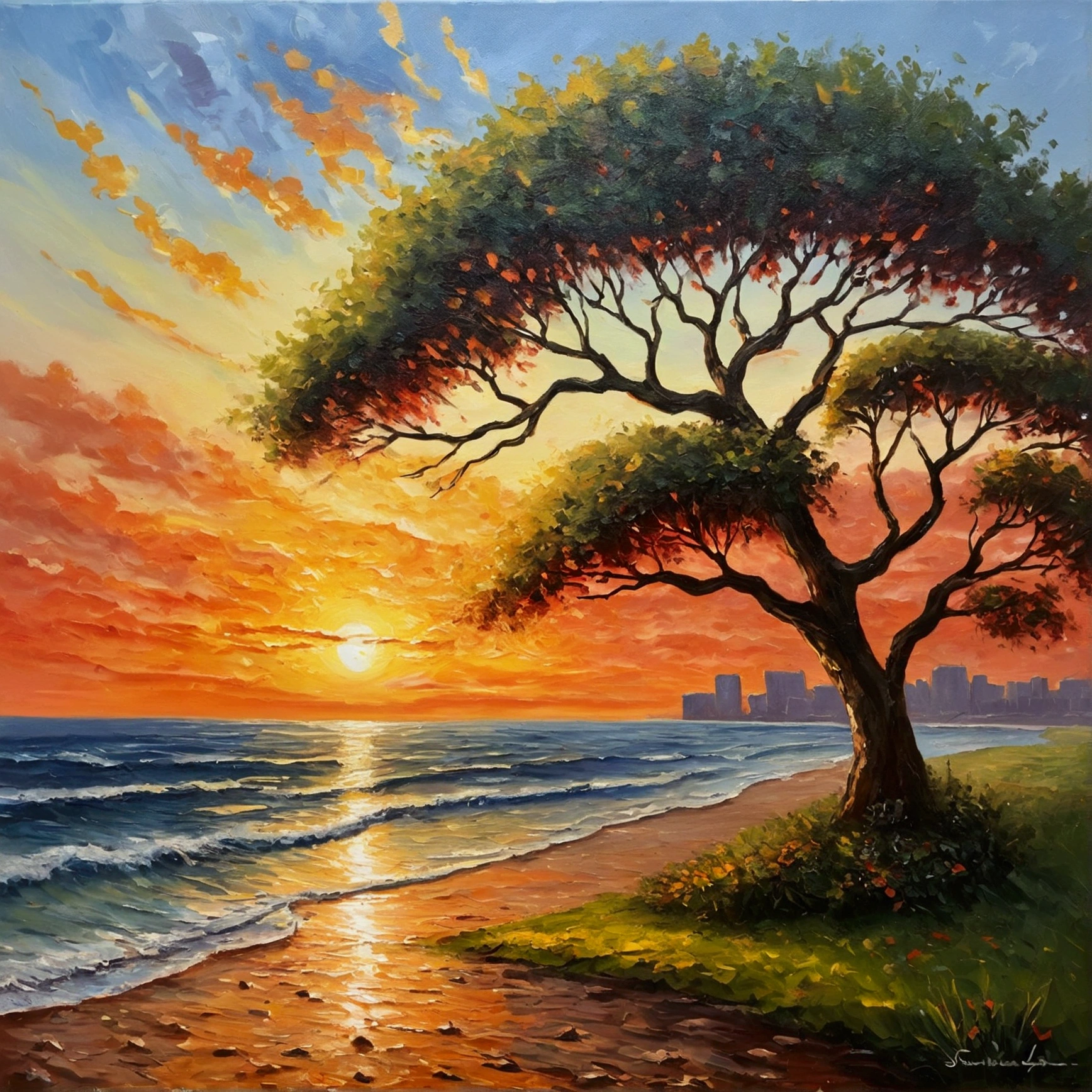 Oil painting Impressionism,sunraise
