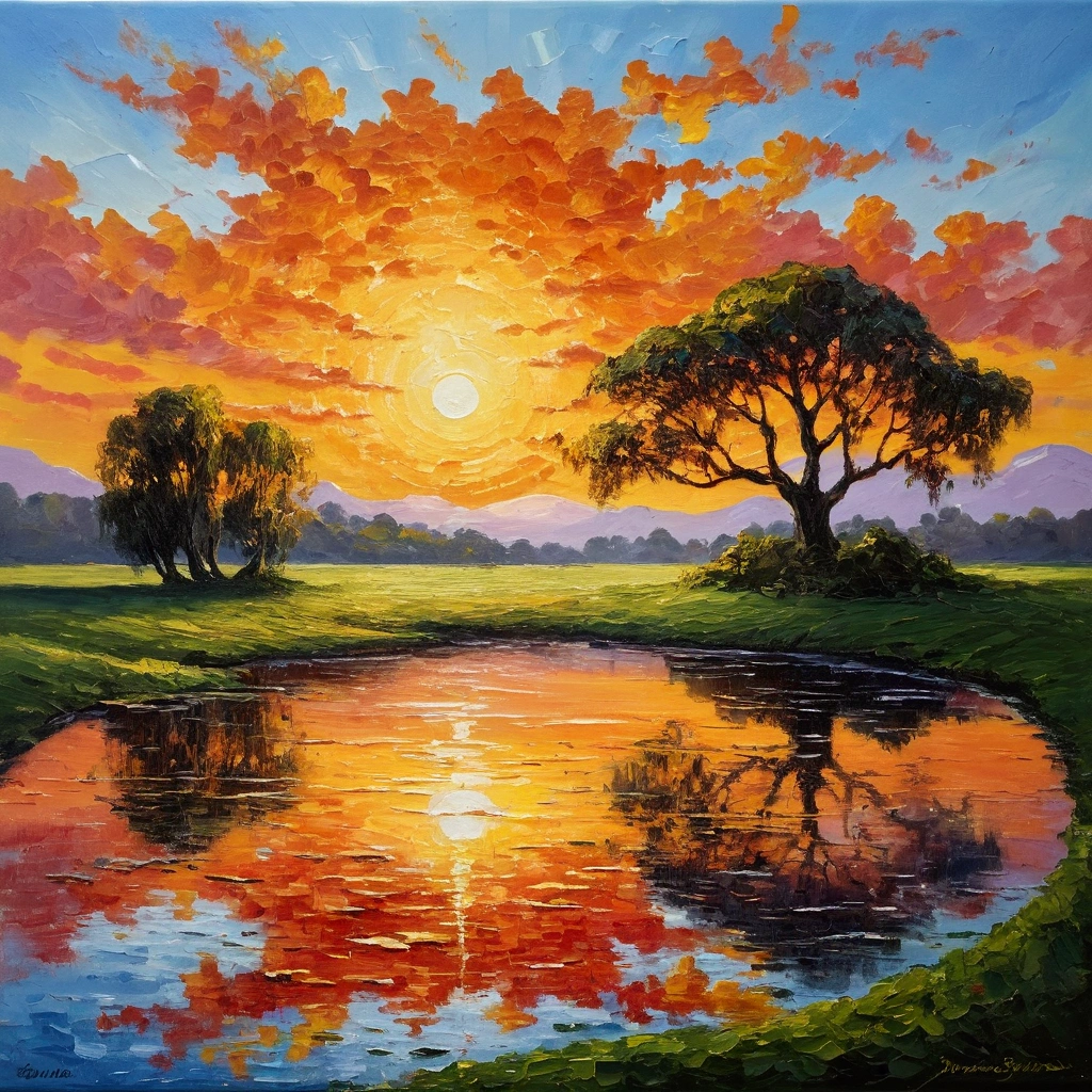 Oil painting Impressionism，sunraise