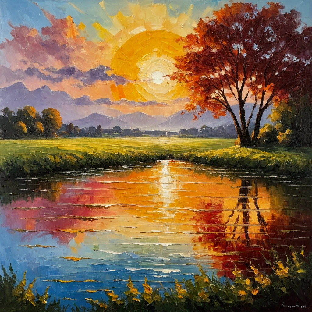 Oil painting Impressionism，sunraise