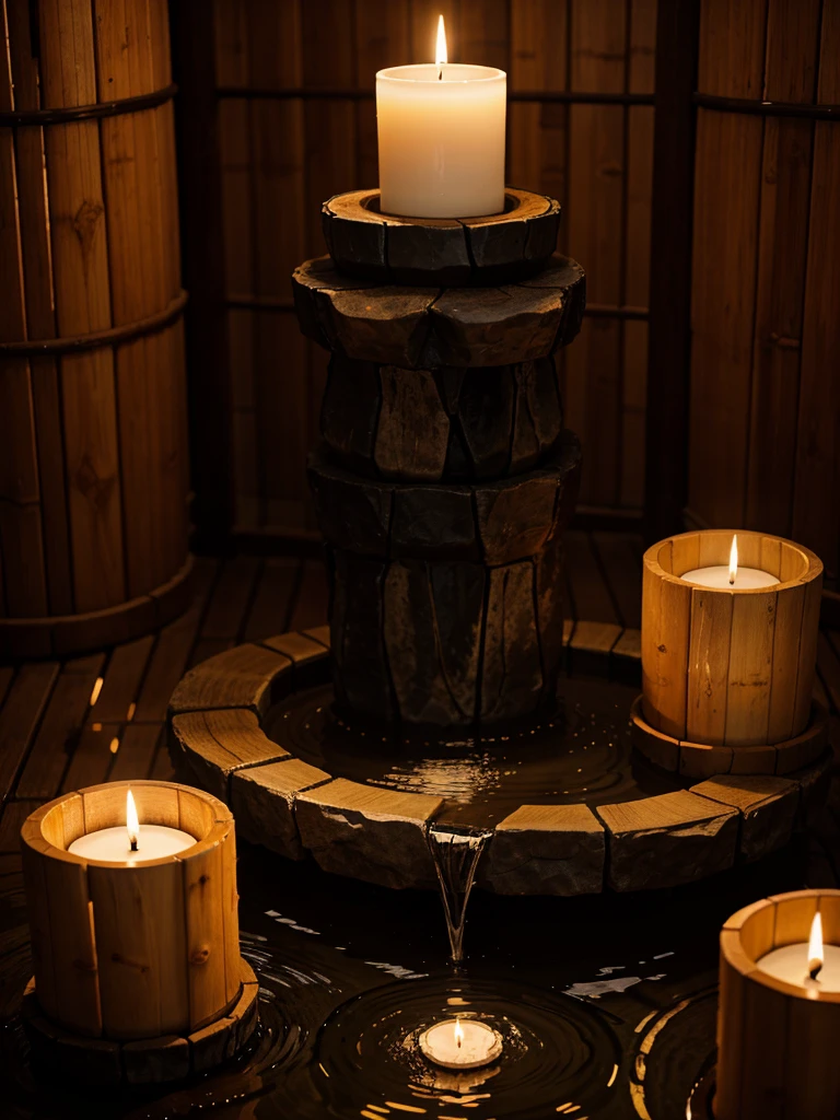 bamboo, water flow, candle