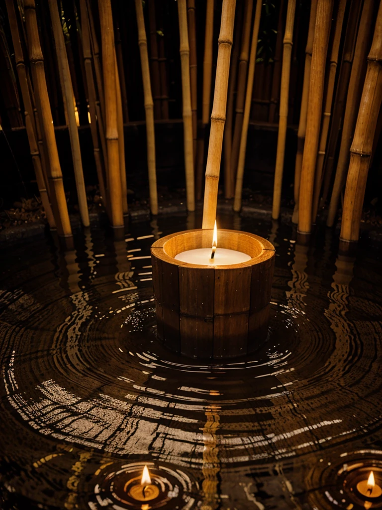 bamboo, water flow, candle