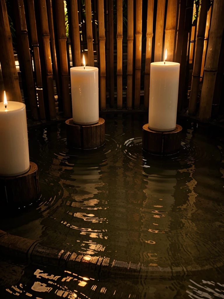 bamboo, water flow, candle
