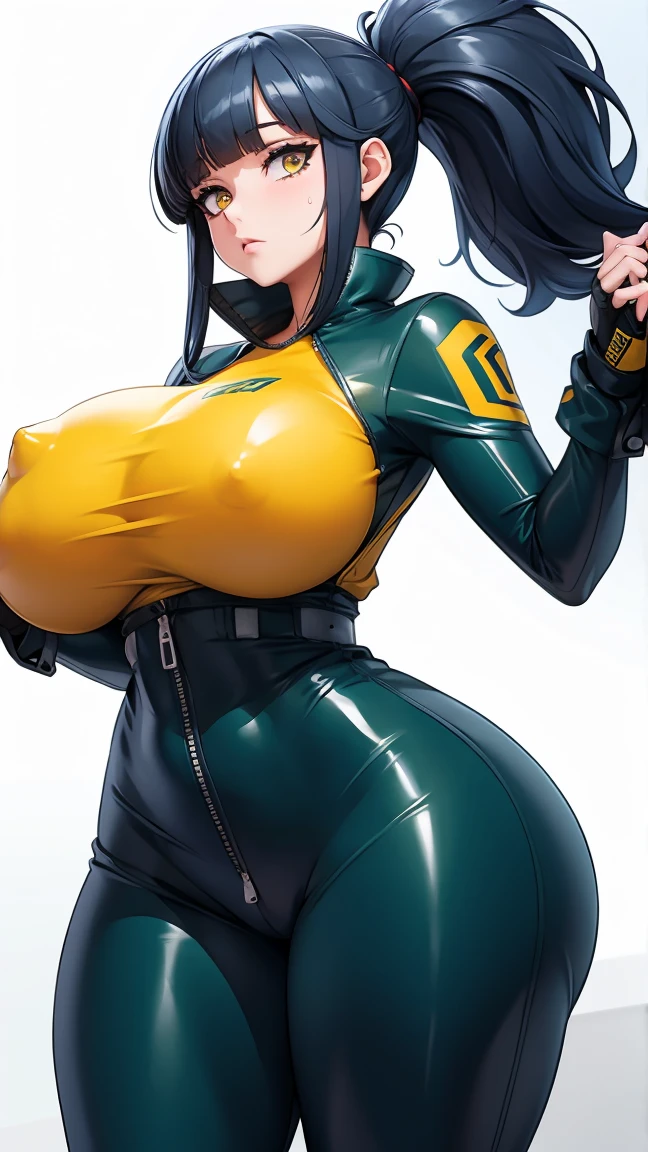 score_9, score_8_up, score_7_up, score_6_up, score_5_up, score_4_up, BREAK ,blunt bangs,Gray Hair,Yellow Eyes,ponytail,very big breasts,Sweaty,Overflowing breasts,empty eye,Erect nipples,sagging breasts,Jumpsuit,latex,Underboob,White background
