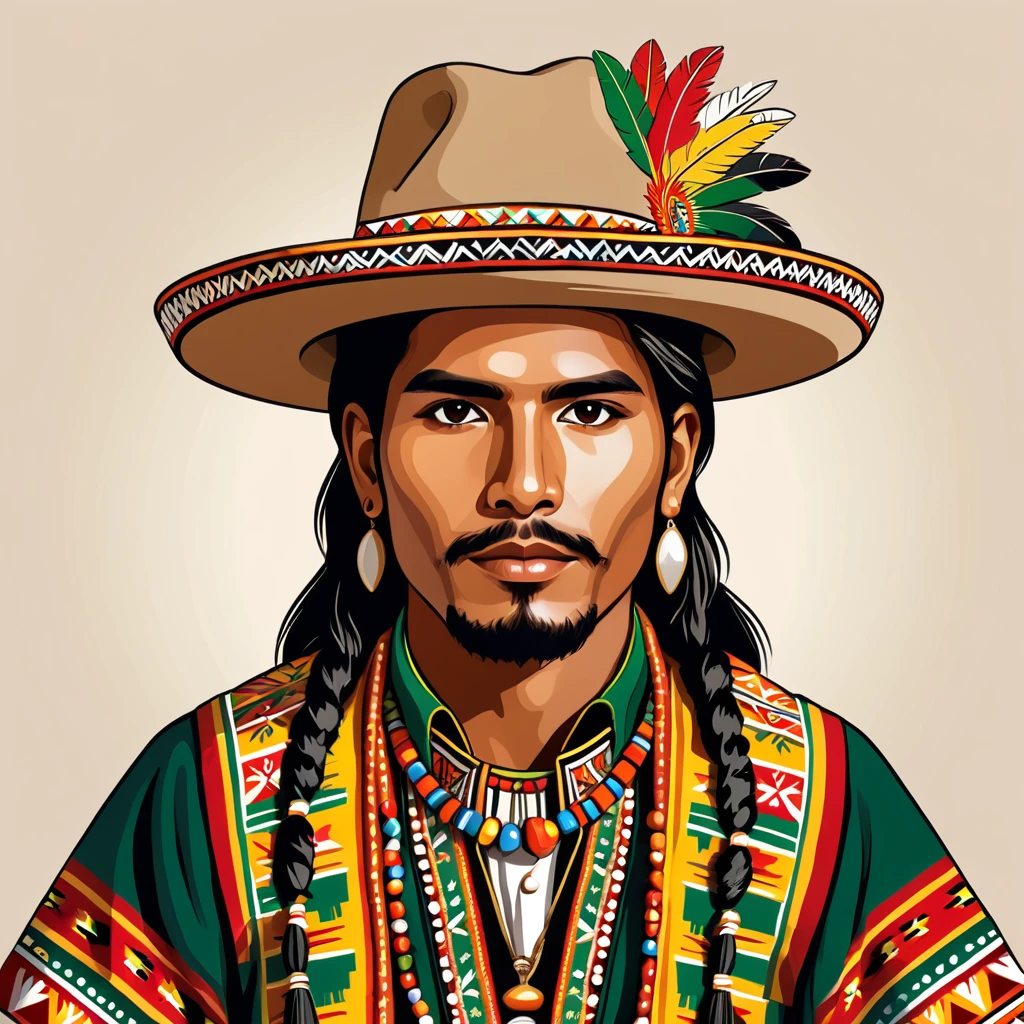 man in bolivia folk outfit, vector graphics, strong contours
