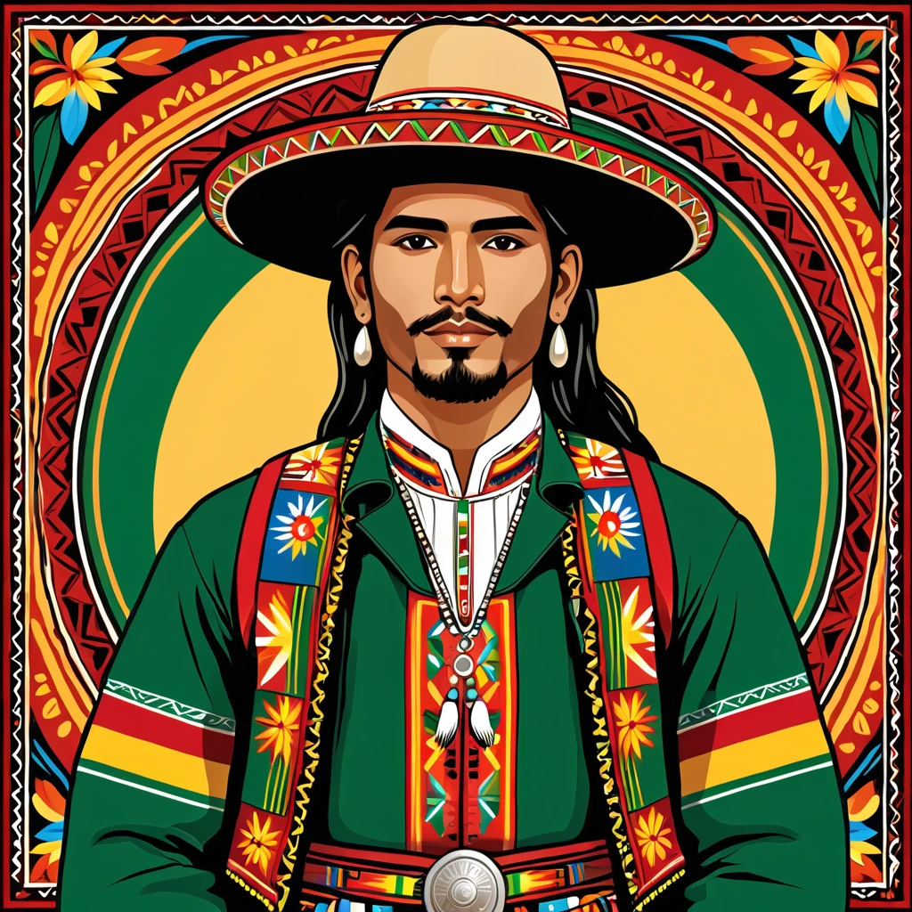 man in bolivia folk outfit, vector graphics, strong contours