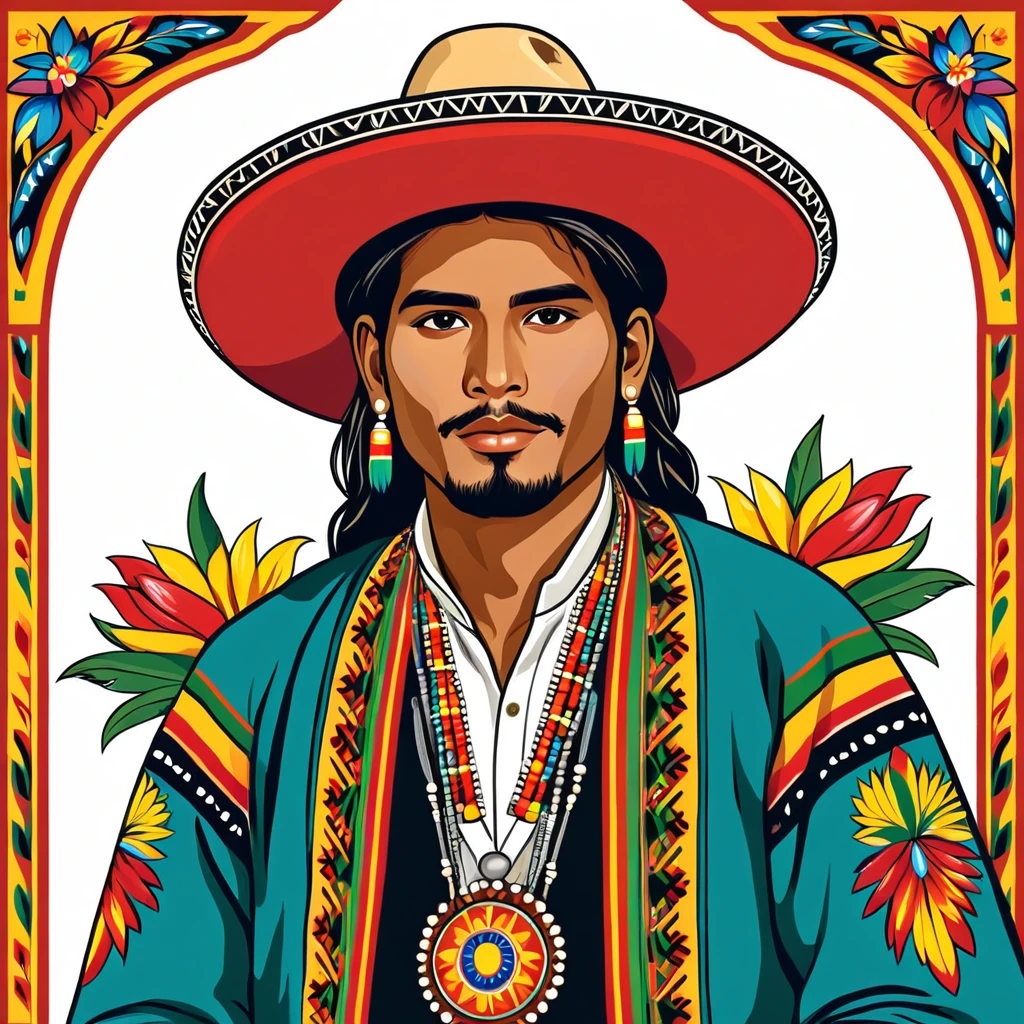 man in bolivia folk outfit, vector graphics, strong contours
