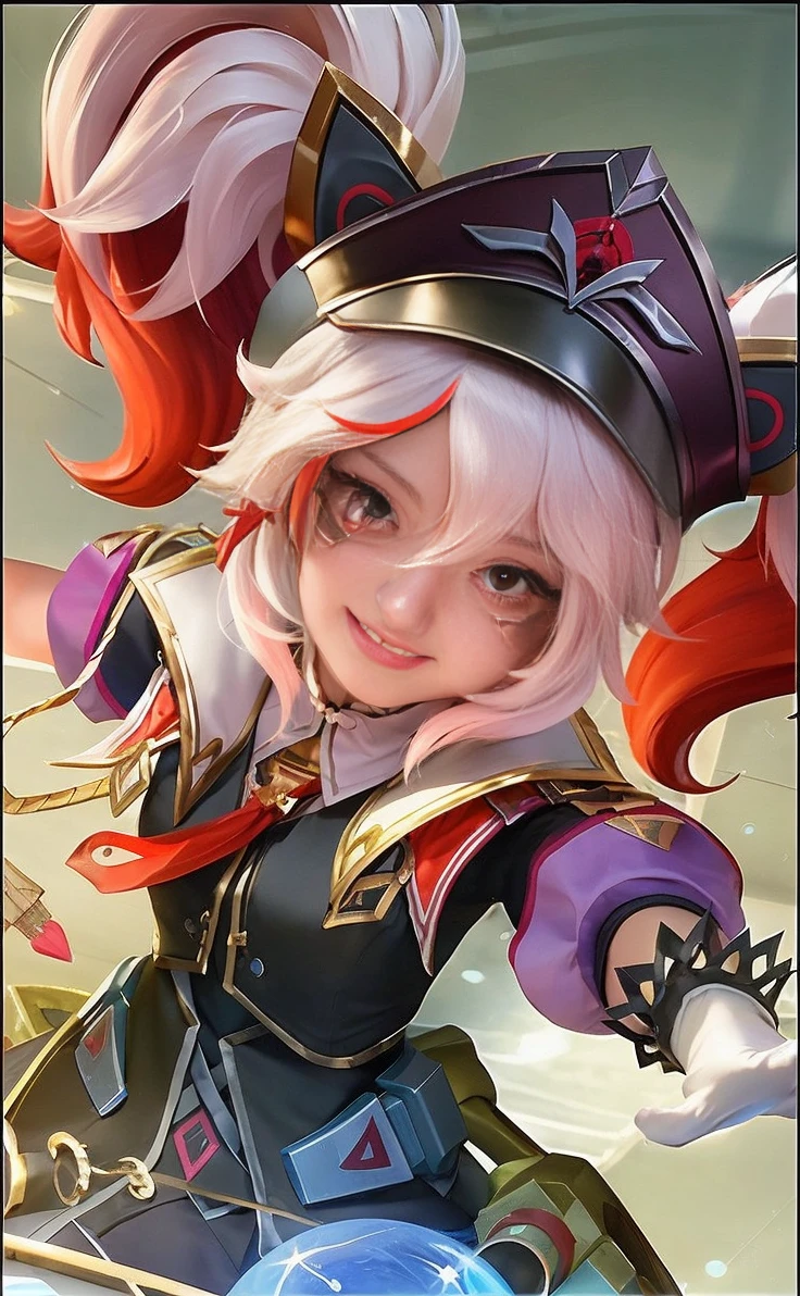 Korean, Realistic, artwork, final detail, photo Realistic, intricate detail, octane rendering, 8K, 1 girl, full body, perfect face, pretty face, , reference, hair detail, black bow, black gloves, black legs, blue eyes, blue hair, bow, collarbone, dress, sticking hair, ruffles, ruffles, gloves, headdress, high resolution, long hair, parted lips, puffed sleeves, purple eyes, smile, alone, white dress, oily skin,