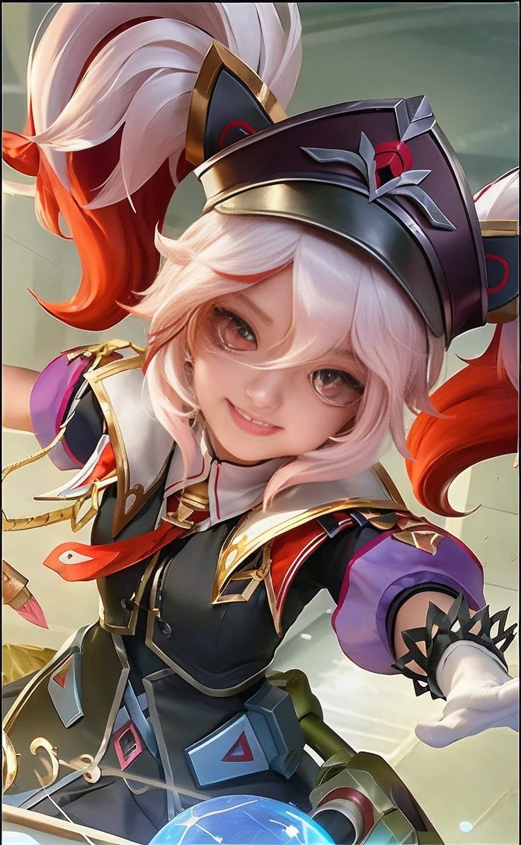 Korean, Realistic, artwork, final detail, photo Realistic, intricate detail, octane rendering, 8K, 1 girl, full body, perfect face, pretty face, , reference, hair detail, black bow, black gloves, black legs, blue eyes, blue hair, bow, collarbone, dress, sticking hair, ruffles, ruffles, gloves, headdress, high resolution, long hair, parted lips, puffed sleeves, purple eyes, smile, alone, white dress, oily skin,