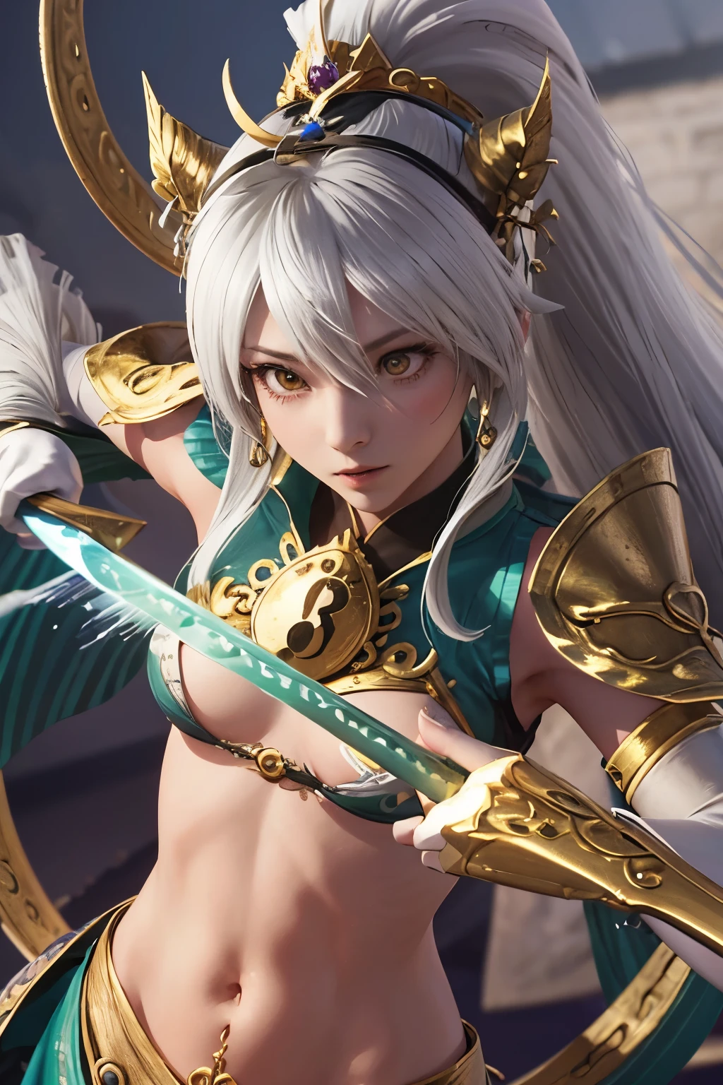 Nu wa、nuwa、Joka、Immortal、Resident of the fairy world、Rapier、Silver Hair、Thin sword、brave、Combat Ready、In combat、Ready your sword、outnumbered、pinch、Losing、Tattered、Confront the enemy、Clothes are torn、Warriors Series、Unparalleled OROCHI、（（（ＳＦＷ、sound、Highest quality、first-clasasterpiece、Normal body、8k、Detailed face、Ultra-precision、Normal hand、Normal finger、５Finger、Highest）））、Draw the whole body、View from a distance