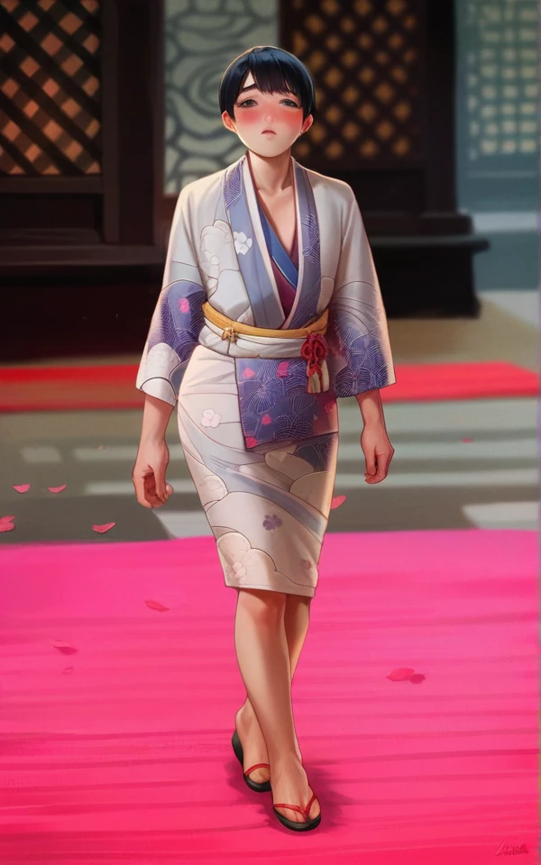 (masterpiece),(Highest quality),sexy,kimono,Black Hair,short hair,Bangs,Crossdresser,cute,blush,Watery eye,