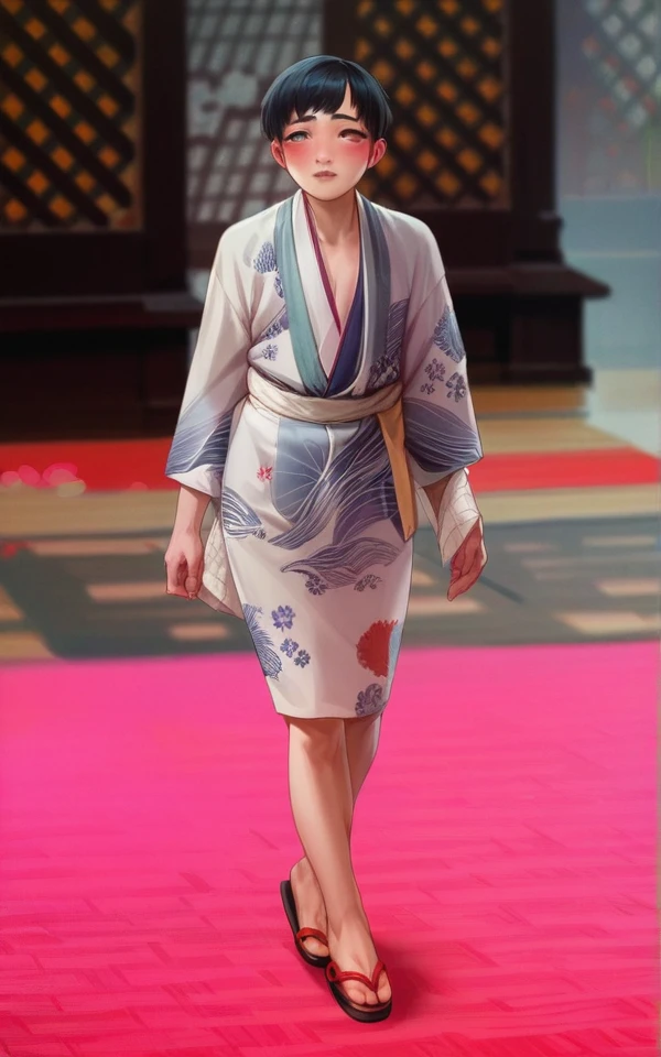 (masterpiece),(Highest quality),sexy,kimono,Black Hair,short hair,Bangs,Crossdresser,cute,blush,Watery eye,