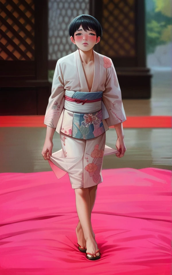 (masterpiece),(Highest quality),sexy,kimono,Black Hair,short hair,Bangs,Crossdresser,cute,blush,Watery eye,