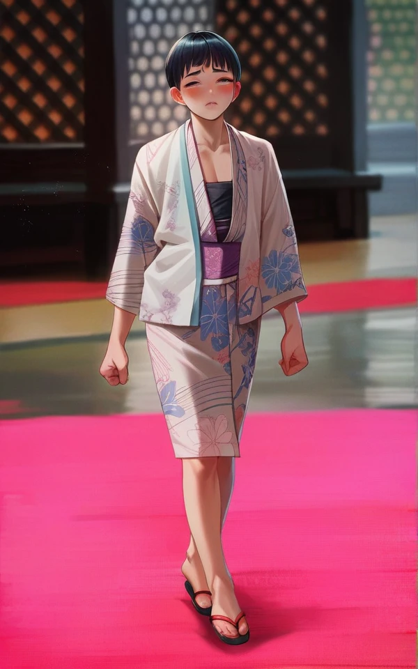 (masterpiece),(Highest quality),sexy,kimono,Black Hair,short hair,Bangs,Crossdresser,cute,blush,Watery eye,