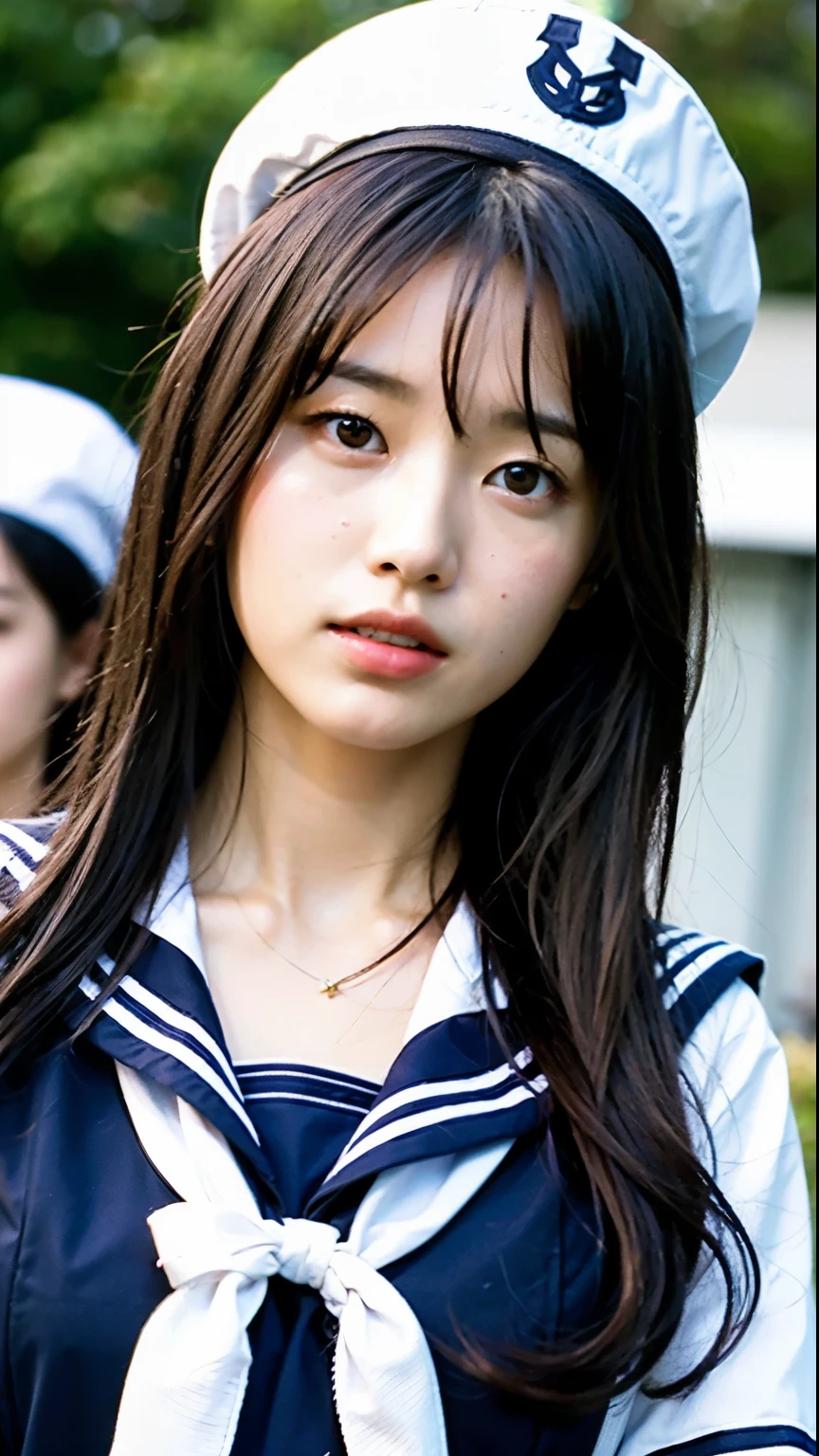 Traditional sailor suit upper body、Japanese high school students、18-year-old female, RAW shooting, (realism: 1.8, Realistic), High-definition CG integrated 8K wallpaper, One Girl, camera'sight, ((Straight from the front))), (Headquarters Skin: 1.8, Glowing Skin)), 8k er, Digital single-lens reflex camera, Soft lighting, high quality, (whole body) (Professional Lighting: 1.6), Japanese women, 足首からwhole bodyまで, Shooting from the feet up, height: 160cm, Weight 50kg, (((Her skirt is rolled up and her underwear is visible..)))、(((Spread your legs)))