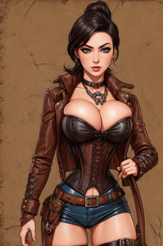 Butch Henchwoman, leather, corset, steampunk, cowboy shot