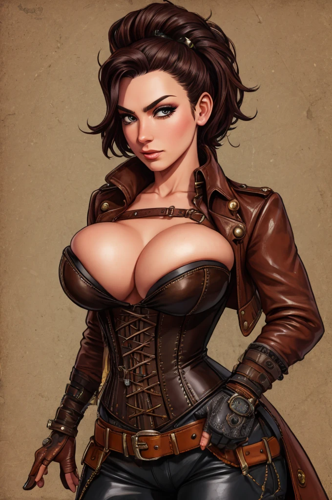 Butch Henchwoman, leather, corset, steampunk, cowboy shot