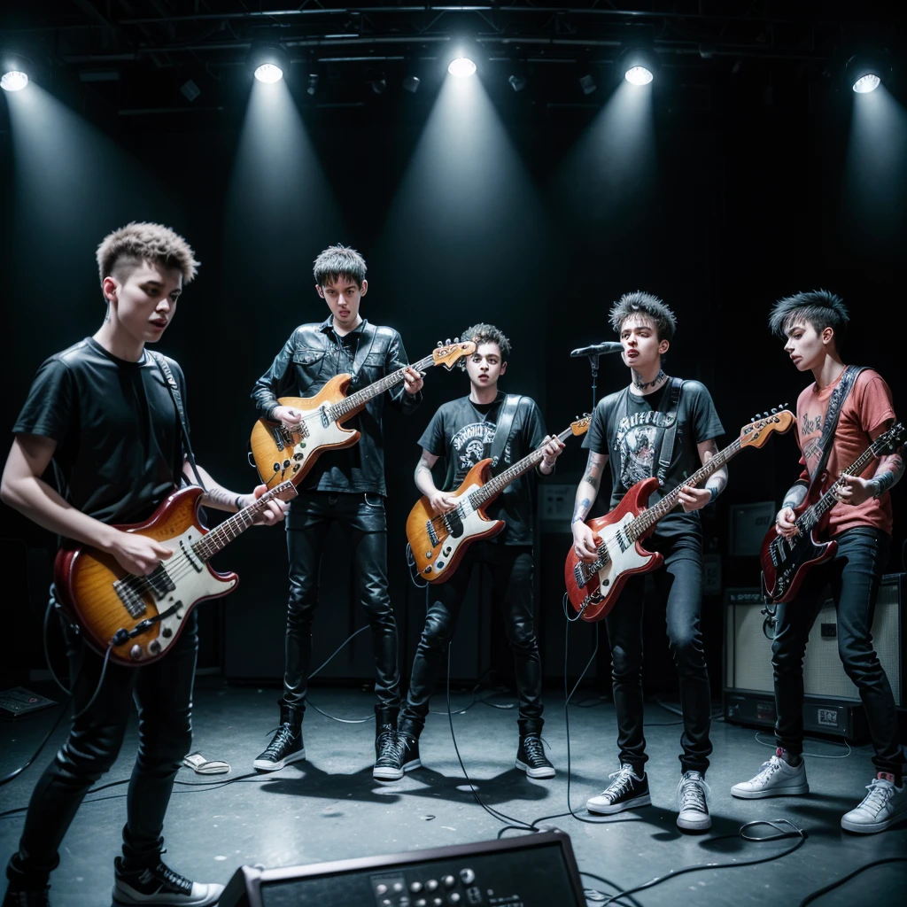A young punk rock band, with battery, guitar, bass and vocals