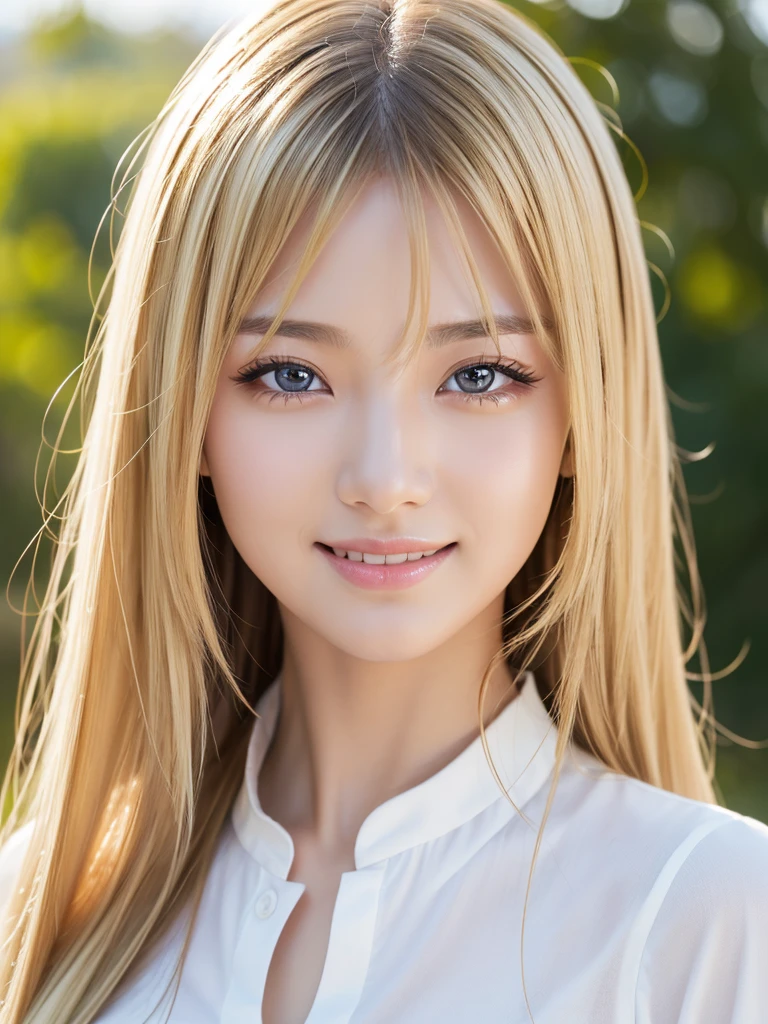 (photograph:1.2)、(Realistic:1.4)、(masterpiece:1.3)、(Highest quality:1.4)、超High resolution、(Detailed eyes)、(Detailed facial features)、(Detailed clothing features)、8k resolution、Focus Only、prohibit、double eyelid、Japanese, (One Girl), Beautiful Face, (Lively Faces), (blonde, Long Hair:1.3), Beautiful Hairstyles, Realistic eyes, Beautiful Eyes, (Realistic Skin), Beautiful Skin, Charm, 超High resolution, Surreal, High resolution, View your viewers,Laughter,Open white shirt,Are standing、It feels like me'Me looking down、