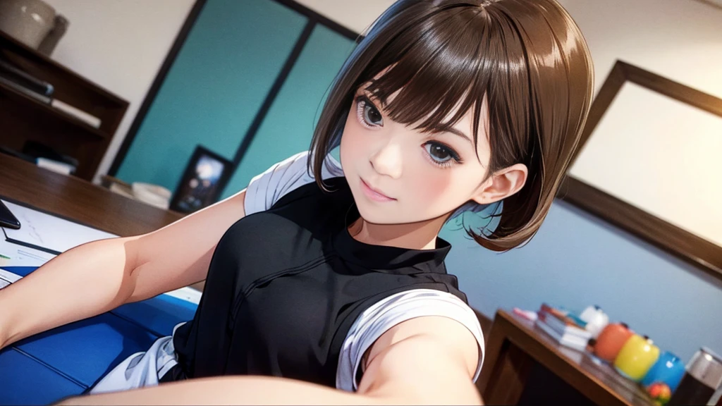 (Highest quality:1.2), Very detailed, High resolution, Tabletop:1,2, Vibrant colors, Bokeh, Professional Lighting, Physically Based Rendering, Flat Color:0.8, Great illustrations, Realistic:1.37, Shinkai Makoto style, Your name style, Light brown hair, Elegant update, Short Bob, Hairstyles such as chignon, Laugh together, Dynamic pose, Selfie, Upper body full sister、