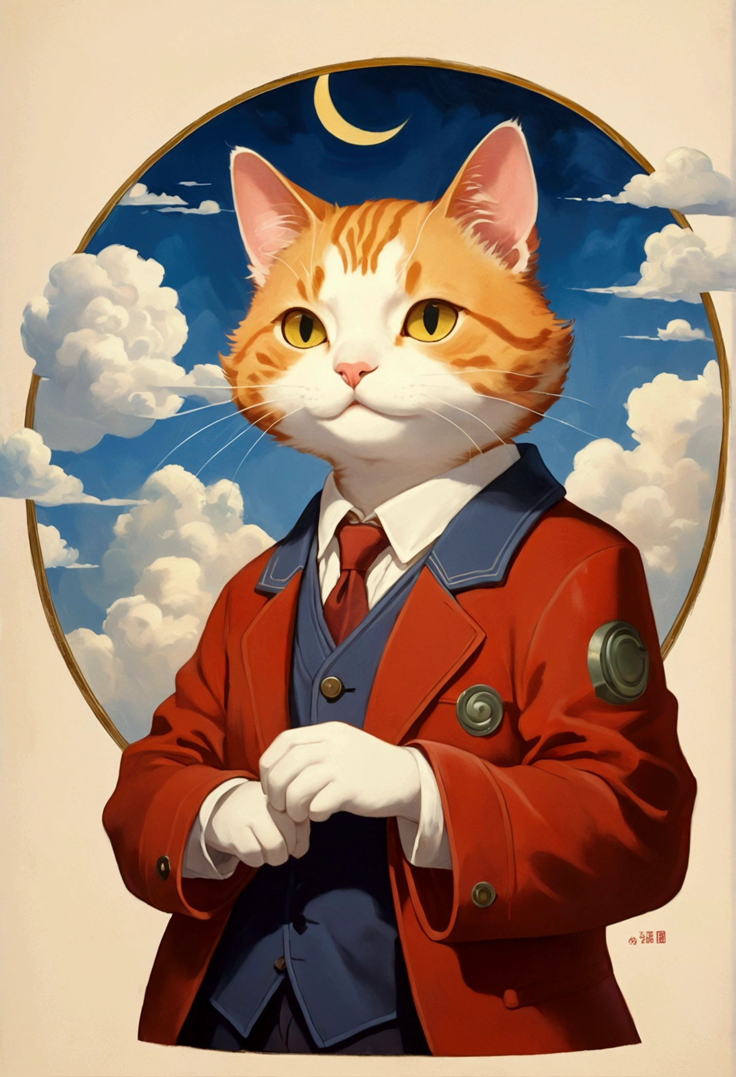 Ghibli painting style Cat shaped cloud Student Cat