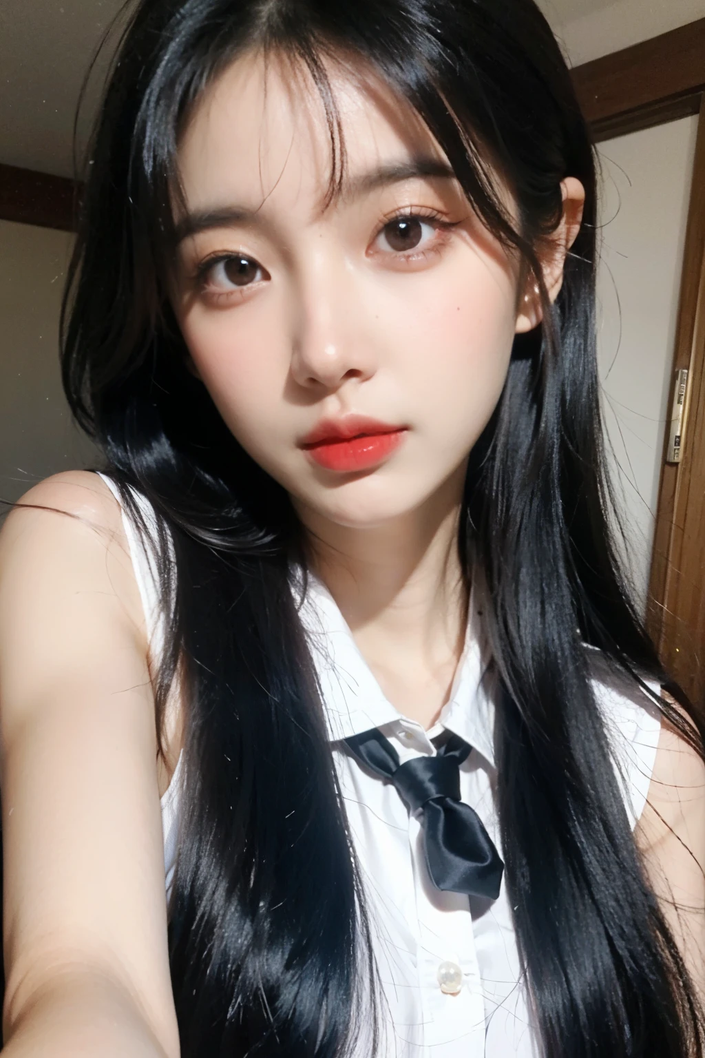 ((Highest quality)), ((masterpiece)), (detailed), One girl, glamorous、Japanese high 、Black Hair、long hair、tie