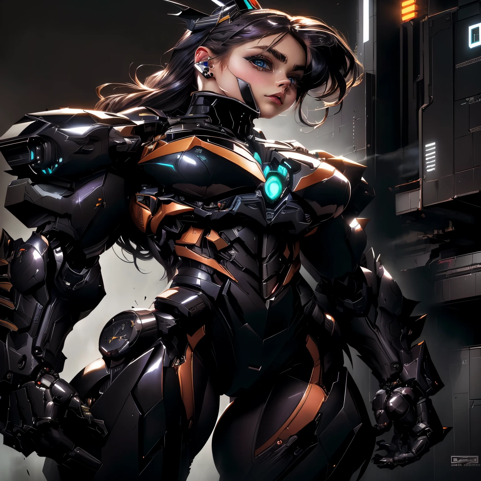 Batman Arkhamn por David Cho, girl with mecha cybernetic armor, anime cyborg, gynoid cyborg body, cyber punk anime girl mech, perfect anime cyborg woman, cyborg - girl, robotic anime mixed with organic, muscular! cyber punk, cyborg body, mecha suit, Biomechanical Oppai, science fiction armor! muscular