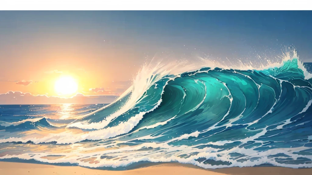 An illustration、Waves hitting the sand、water surface、Sea surface、the waves are beautiful、