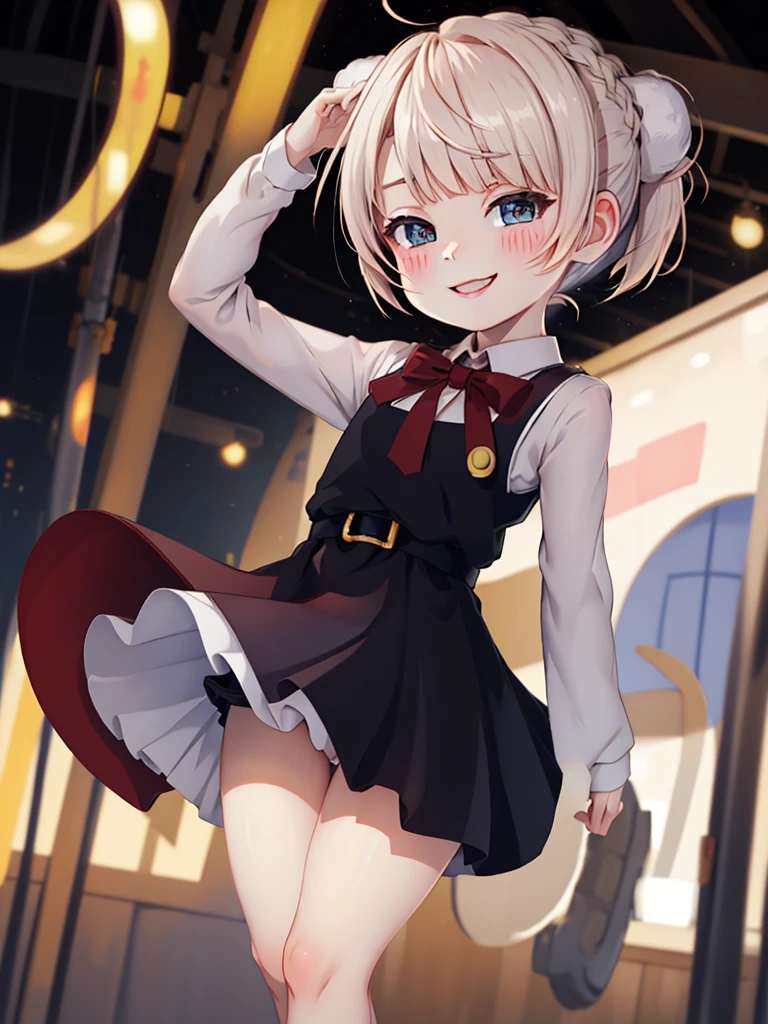 (masterpiece, Highest quality, detailed:1.3),(photograph:1.3), HD transparent background, Attention to detail,cute,One Girl, cute表情, smile,、Hair tied up、Sparkling eyes，，Very short stature，very small flat chest，Very flat chest that looks like it might expand，Very small ass，Very thin limbs，Thin thighs，early summer，smile，blush，A little embarrassed，bright，bright色，uniform，Outdoor、dance