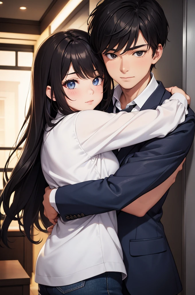 1girl, 1boy, hug
