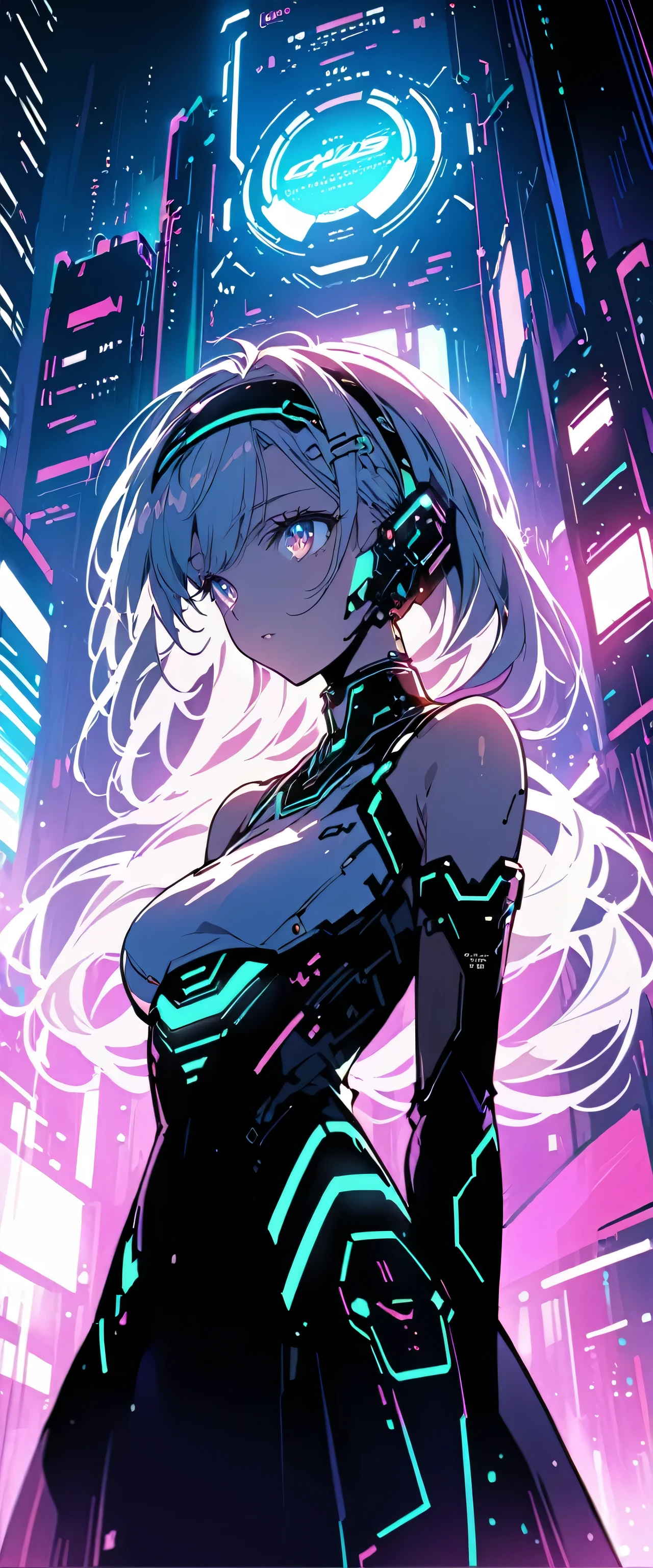 Anime girl in a dress and headband standing in front of a building, (Very delicate and beautiful face), (Beautiful eyes in every detail),digital Cyberpunk anime art, Digital Cyberpunk - Anime Art, anime cyberpunk art, Cyberpunk Anime Girl, Cyberpunk Anime Girl mech, Anime Style 4k, Best Anime 4K, Cyber , Cyberpunk anime art, Portrait Anime Astronaut Girl, anime girl of the future, Dreamy Cyberpunk Girl