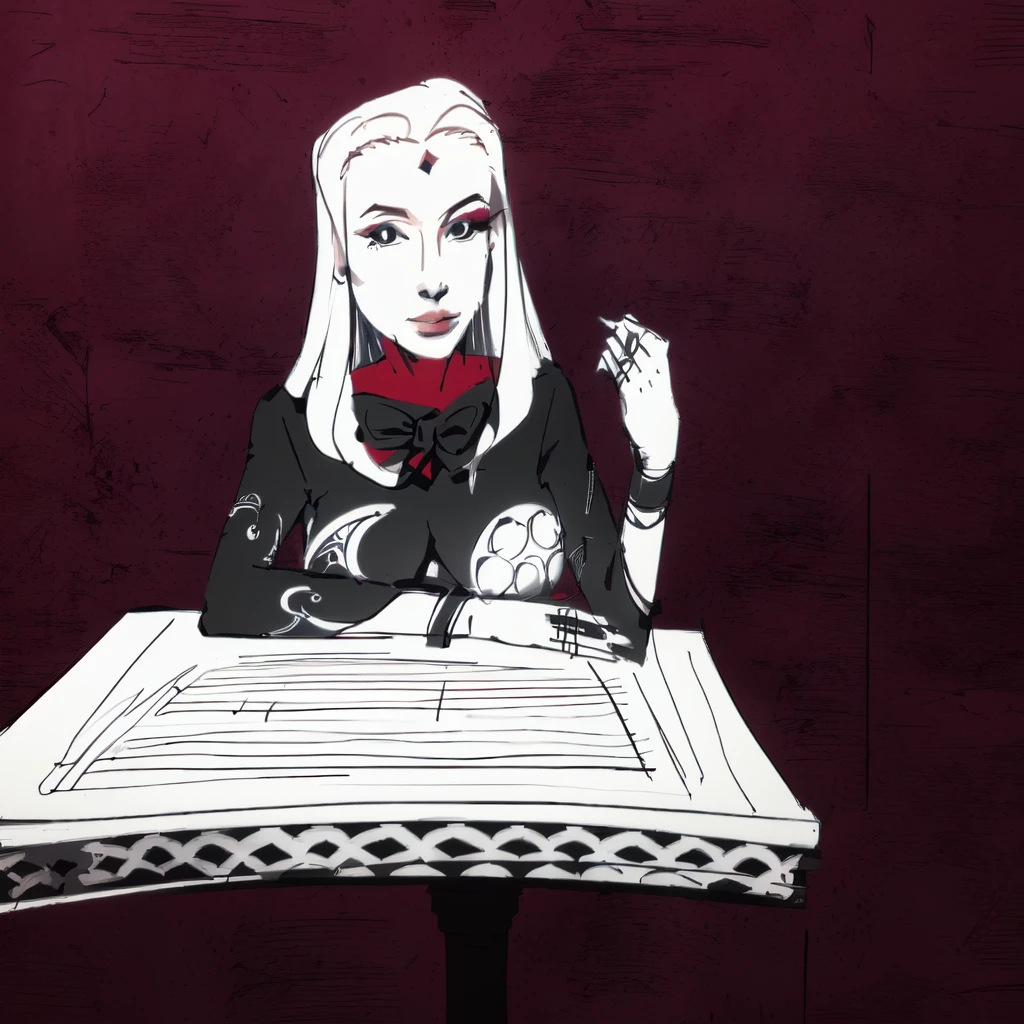 a drawing of a woman sitting at a table with a knife and fork, necromancer sitting at table, outline sketch, lawther sit at table playing dnd, sitting at table, line sketch, sitting at a table, outline drawing, outlined art, ink outline, inked drawing, line drawing, fantasy drawing, ink outlines, lineart, intense line art