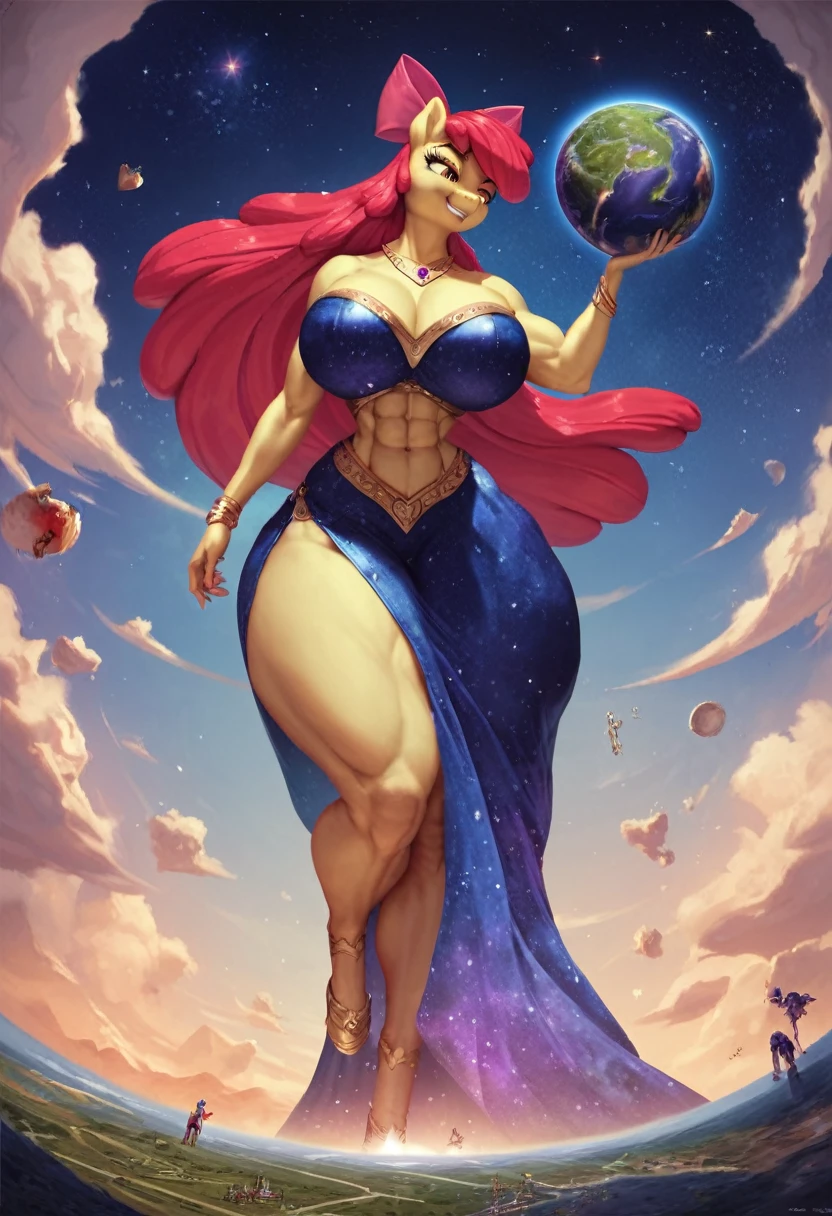 detailed, masterpiece, best quality,
1girl, score 9, score 8 up, score 7 up,
narrow waist, huge breasts, wide hips, huge ass, thick thighs,
fujiwara chika, smug, (goddess), giantess, muscular, jewelry, cleavage, space, nebula, flexing, floating, full body
