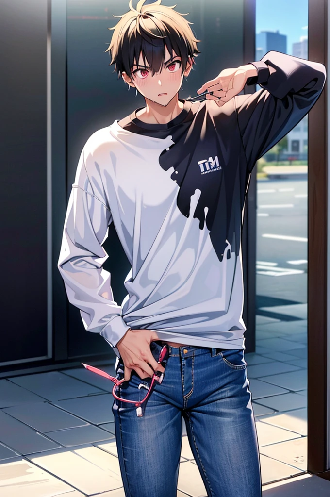 My boyfriend mutated with the power of God,Absurd,cool,,,He was a refreshing, athletic, innocent boy.,,,boy,,,boys,,,Spiked Hair,charm,Slim figure,23 years old,,Tall,Japanese student style,,Everyday casual clothes,,,The male protagonist,,Yeah?why!?,,Frightened expression,,,,,(Suddenly my lively crotch was completely castrated in the city:1.3),(Completely castrate the lively crotch:1.3),(I failed miserably at becoming a man.),,Super manly is slowly declining,,In an instant,,Daytime,Smooth,Skin texture,Functional beauty,youth,shine,,Breeze,Piece of bone,Natural light,face,hand,eye,blush,tears,,,Saliva,,,Urinary incontinence,Urinary stains,,Accuracy,,Ultra correct,Biological,Excellent detailed anatomy,4K,8k,Highest quality,Male Focus,,Depth of written boundary,Character Portrait,Girlfriend pet,