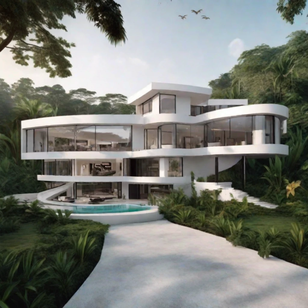 masterpiece, Best quality, house for the rich, Modern, in the jungle, luxury, white mansion, expensive