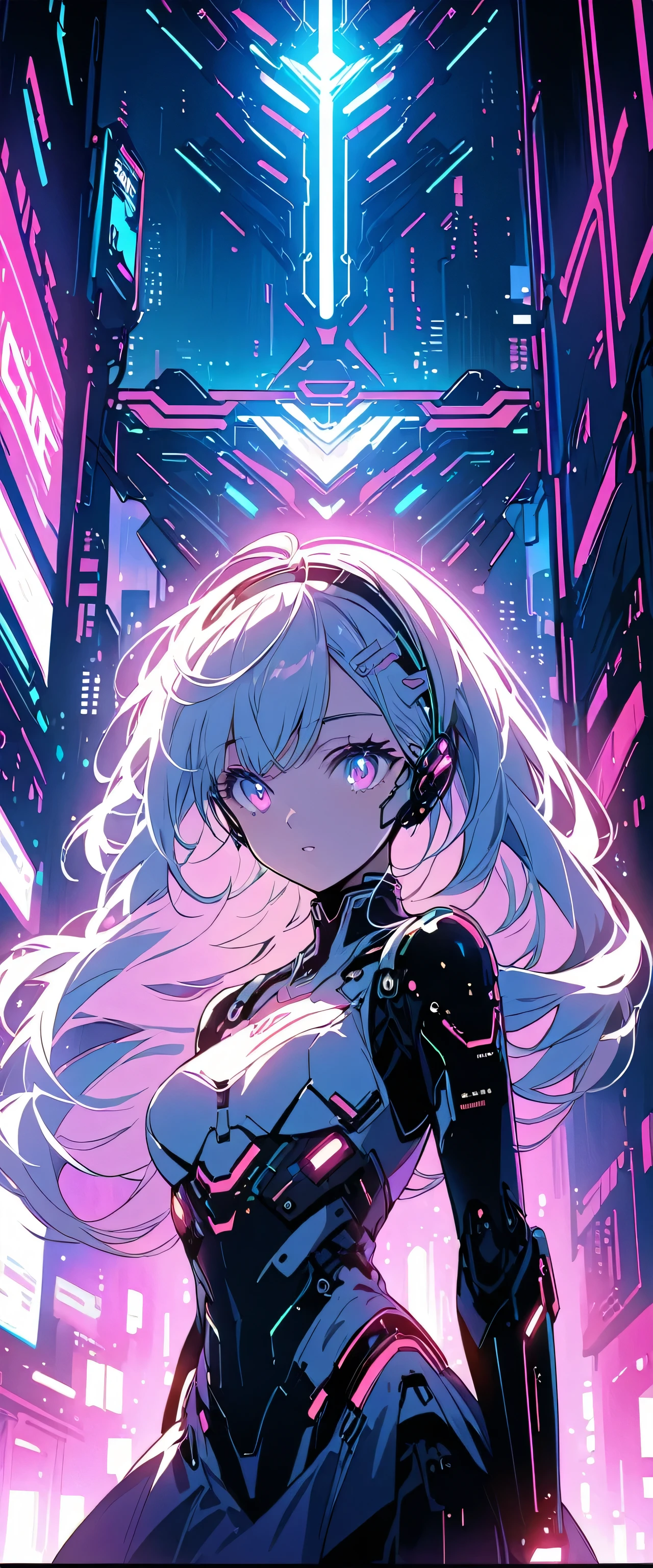 Anime girl in a dress and headband standing in front of a building, (Very delicate and beautiful face), (Beautiful eyes in every detail),digital Cyberpunk anime art, Digital Cyberpunk - Anime Art, anime cyberpunk art, Cyberpunk Anime Girl, Cyberpunk Anime Girl mech, Anime Style 4k, Best Anime 4K, Cyber , Cyberpunk anime art, Portrait Anime Astronaut Girl, anime girl of the future, Dreamy Cyberpunk Girl
