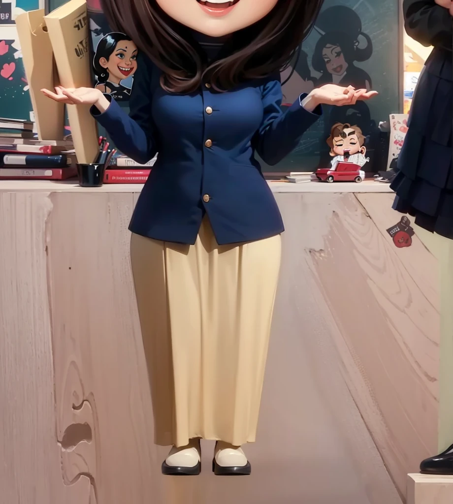 Women wear elegant long skirts,caricature illustration, charicature, caricature style, caricature, in cartoon style, pleasant, potrait, brilliant, full protrait, friend, chibi, full team, amusing, realistic cartoon, charactor, digital art cartoon, big head, caricature!!!, round, teacher, wide portrait, wonderful