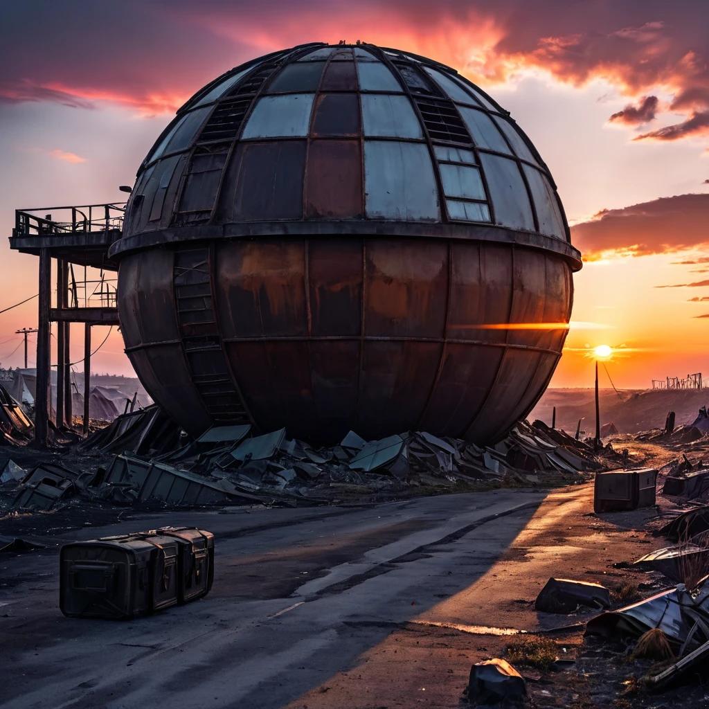 post-apocalyptic sunset at the end of the world of the new dawn aquarelle drawing, high quality photography, 3 point lighting, flash with softbox, 4k, Canon EOS R3, hdr, smooth, sharp focus, high resolution, award winning photo, 80mm, f2.8, bokeh