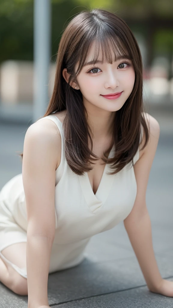 Highest quality, Very detailed, finely, High resolution, 8k wallpaper, Perfect dynamic composition, Beautiful and exquisite,ランダムなcute髪,,Natural color lip, Bold sexy pose,smile、20-year-old girl、cute、Looking into the camera,Always blur the background,Perfect and beautiful face,Slim face and figure,Big eyes、Gal Makeup,Small face,Shooting from below、smile,Blurred Background,Elegant feminine face、Change pose randomly、Randomly change the shooting angle and position、smile、Top to bottom々Shoot from the right angle and direction、Sexy Face、On all fours