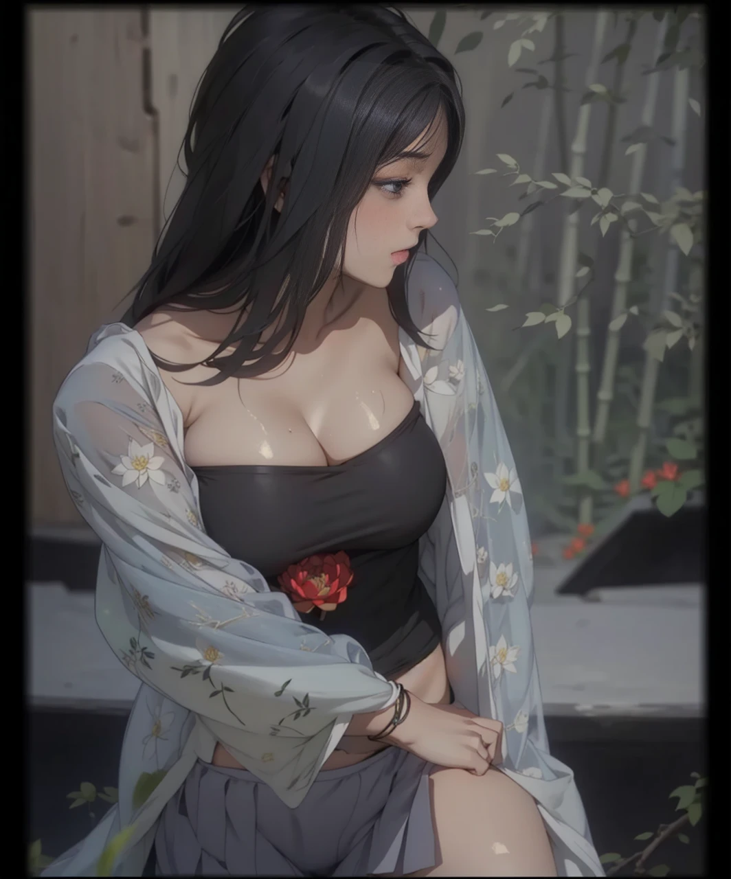 ((Moon Night)), (((Backlit painting))), ((Waterfall in the fog at night)), ((Japanese-style architecture on the banks of a dark waterfall)), ((Next to a beautiful waterfall basin)), Japanese-style building with a terrifying atmosphere, , ((Sharp bewitching eyes))、((A sexy))、pale skin、(((1 girl in))), ((pale skin))、Melancholy beautiful face、(Seductive smile)、Sexy face、Nipple bumps, (((Lower breast)))、knee high socks、(((Beautiful breasts ))), Beautiful 、long boots、Super fine face、Delicat eyes、(Double eyelids)、 (((1 Japan Woman)))、 Beautie, sixteen years old, Wavy Hair、barechested、Underhair、Realism、wetting hair、(Japanese style kimono), ((See-through kimono:1))、((Black kimono:1)), (Revealing clothes), Open Wareme, Beautiful , (Spread legs), ((m-legs)), ((Leg up)), ((Arms up)) ,Beautiful hands,not any dressed, I'm not wearing underwear, Female masturbation、(Opening legs)、(squatt)、(((erectile nipple)))、long teat、((Open your clothes)), I wasn't wearing panties,Expose the lower body, (dark purple lipstick), (Show off ), (Bottomless),