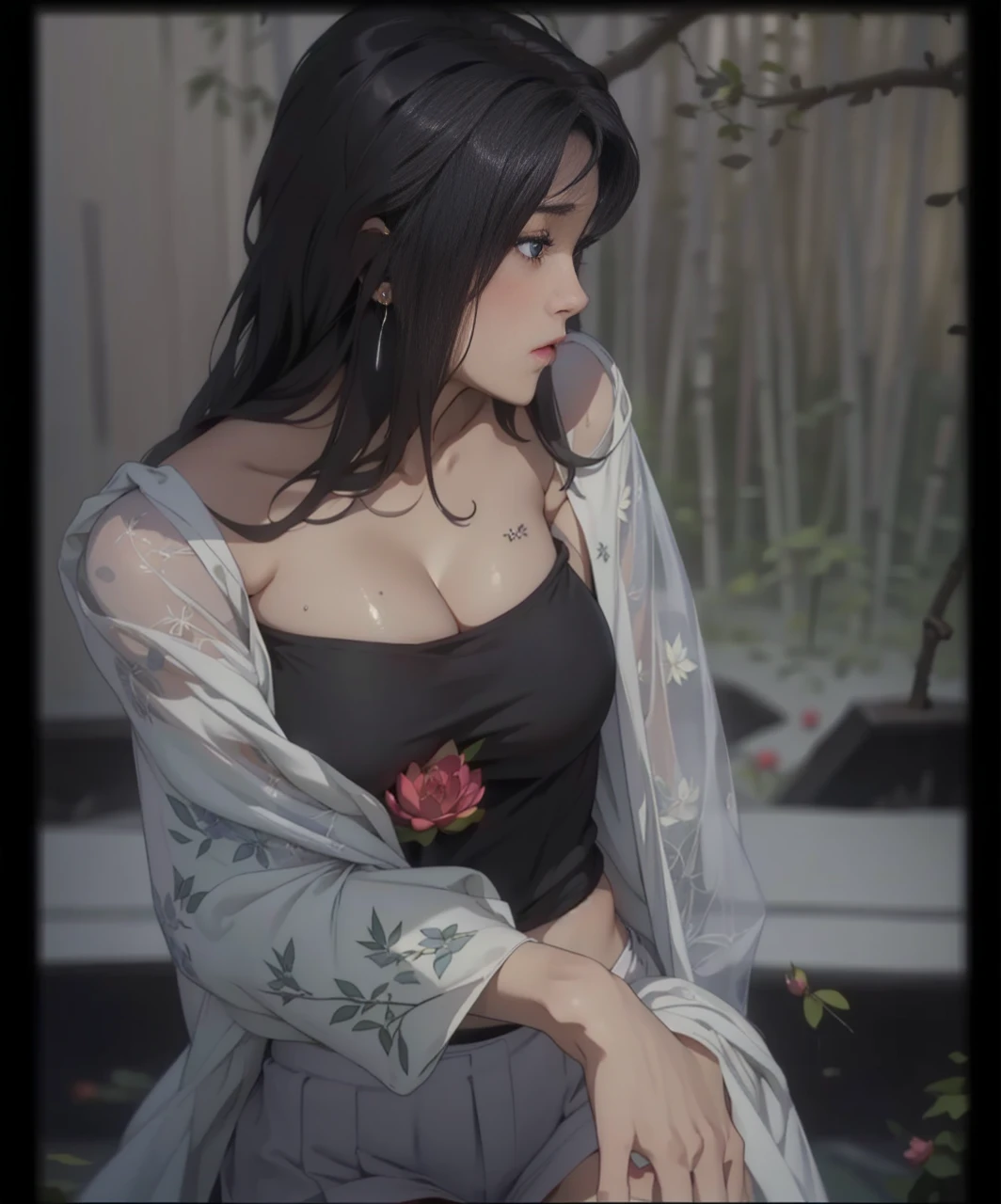 1 female,25 years old,Slim,Very large ,Big breasts and thin waist,Long legs, 1 female,25 years old,MILF,Big breasts and thin waist,Slim,Large chest ,exposure, solo,(background:bamboo forest,lotus,lotus,Lotus Pool) She has short silver-white hair,Stand up,Soaked,From the front, Straight Hair, partly cloudy,(((masterpiece),(Very detailed CG unified 8K wallpaper),Best quality,Movie Lighting,Detailed background,Beautiful and delicate eyes,Smart pupils,black eyes,(Very delicate and beautiful),(Beautiful and detailed description of the eyes),Ultra Detailed,masterpiece,)),Facing the camera,high resolution,Ultra Detailed),Exposing breasts,Exposed genitals, Convex,Legs open,convex sexy,camel toe,flushed face front,High School Students(Wear:mini, deep neck , v-shaped croptop, Cleavage, Bare breast, short skirt, mini skirt, one quarter skirt with stitch color tattoo, cute tattoo, stitch color fancy tattoo