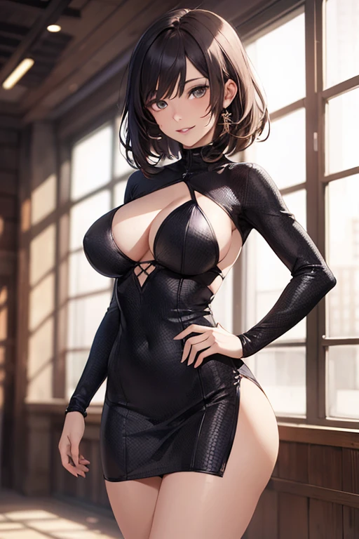 Photo Info: Best quality, Highly detailed, Masterpiece, 1girl, solo, HD anime wallpaper, 8k wallpaper, ultra high res, full body portrait, anatomically correct, seductive.
Body: beautiful mature woman, perfect body, natural skin texture, fine face and eyes, closed mouth, full lips, seductive smile, large breasts, slim, narrow waist, wide hips, huge ass, beautiful legs.
Outfit: Balmain Houndstooth Jacquard Bodycon Minidress.
Pose: standing.
Location: indoors.