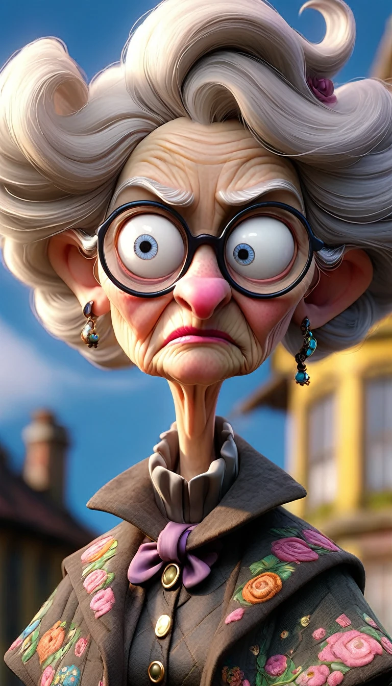 old woman, hipster, mad sky hallucination by Mundford, rococo maximalist, Сhibi by Bagshaw, Huang Tingjian, Tim Burton, detailed face features, sharp eyes, extremely detailed, photorealistic, highly detailed, organic,
dynamic, unreal engine, depth of field, ultra high quality model, high definition,
intricate details, crisp quality, 8k, hdr